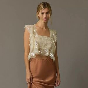 Anthropologie Cream Sequin Tank Top